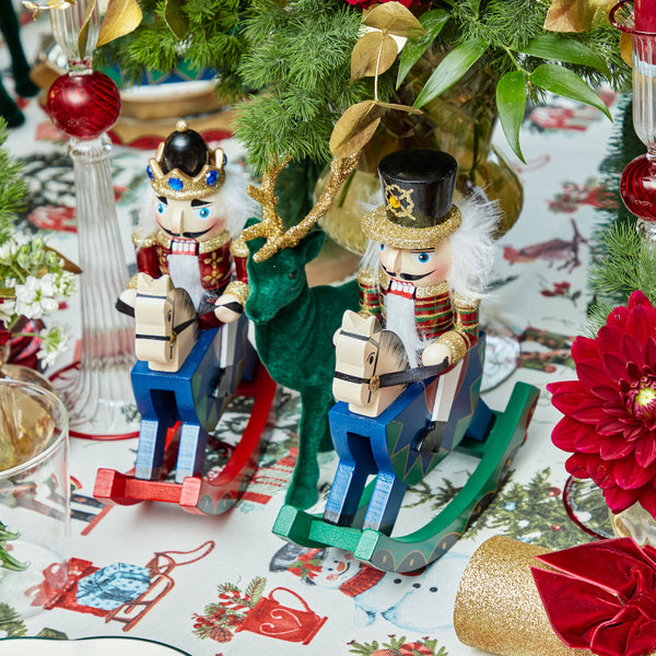 Infuse your holiday display with a dash of nostalgia and charm with the Rocking Horse Nutcracker Trio, an enchanting trio of nutcracker figurines that bring a smile to your festive setting.
