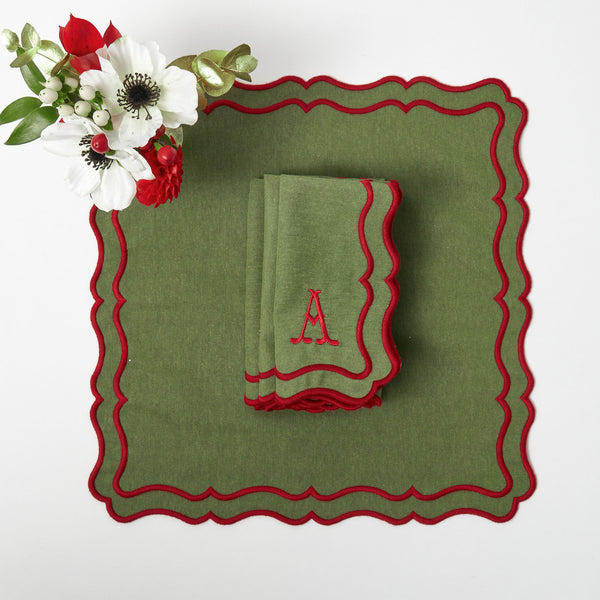 Add a pop of festive color to your table setting with Katherine Green & Red Napkins (Set of 4).