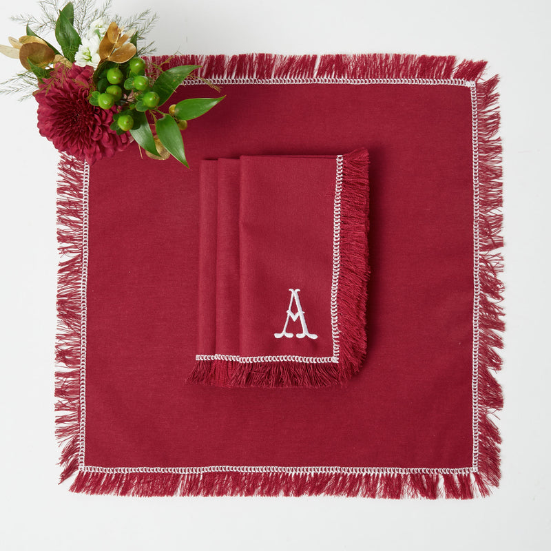 Red Berry Fringe Napkins (Set of 4): Elevate your table decor with a touch of elegance.