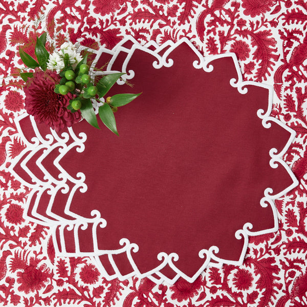 Angelina Red Berry Placemats (Set of 4) for a festive dining setting.