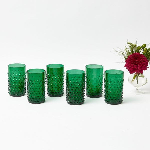 Elevate your Christmas table setting with our Set of 6 Emerald Green Hobnail Glasses - a stunning addition to your holiday gatherings.