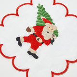 These Scalloped White Embroidered Napkins (Set of 4) feature jolly Father Christmas designs, perfect for the season.