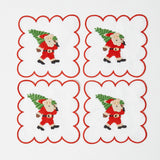 Elevate your holiday gatherings with Scalloped White Embroidered Father Christmas Cocktail Napkins (Set of 4).