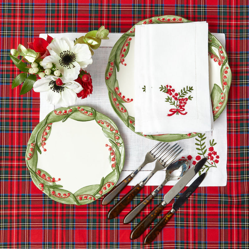 A Set of Pure White Linen Napkins With Embroidery / Christmas