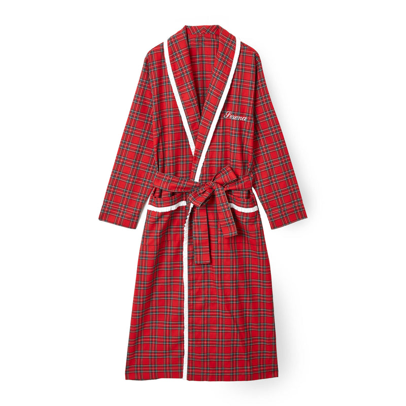 Wrap yourself in warmth and style with our Red Tartan Frilled Dressing Gown - the perfect choice for those cozy evenings by the fire.