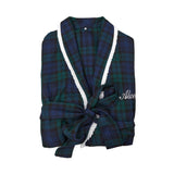 Classic Navy Tartan Robe with Frilled Accents