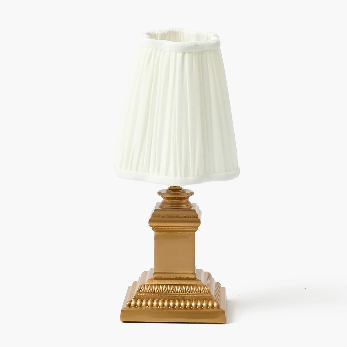 Short Corinthian Square Rechargeable Lamp with Cream Shade (18cm)