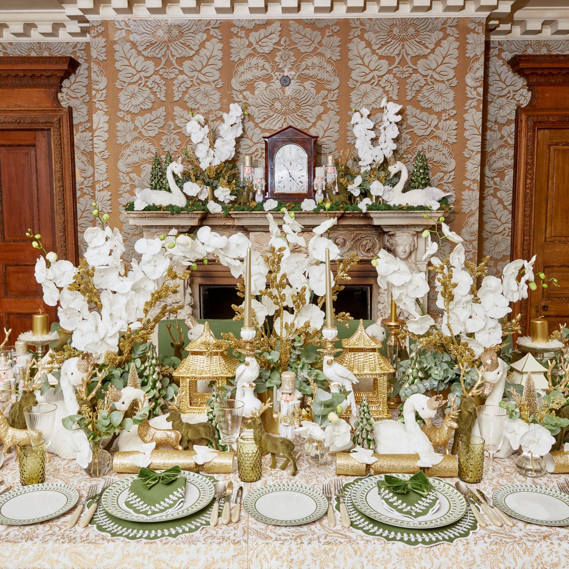 Illuminate your Christmas decor with the whimsical and enchanting Large Olive Green Flocked Reindeer Pair, designed to bring the magic of the holiday season to your festive home in the heart of the forest.