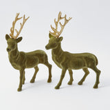 Elevate your Christmas decor with the whimsical and enchanting Large Olive Green Flocked Reindeer Pair - a simple yet stylish statement of holiday delight with a woodland twist.