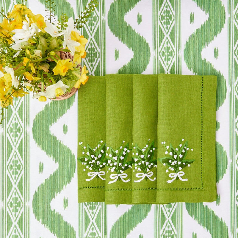 Lily of the Valley Green Linen Napkins (Set of 4) - Mrs. Alice