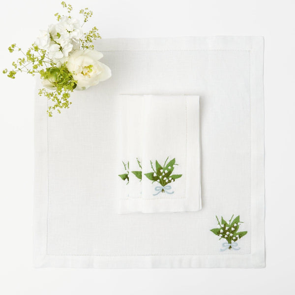 Lily of the Valley White Linen Napkins (Set of 4) - Mrs. Alice