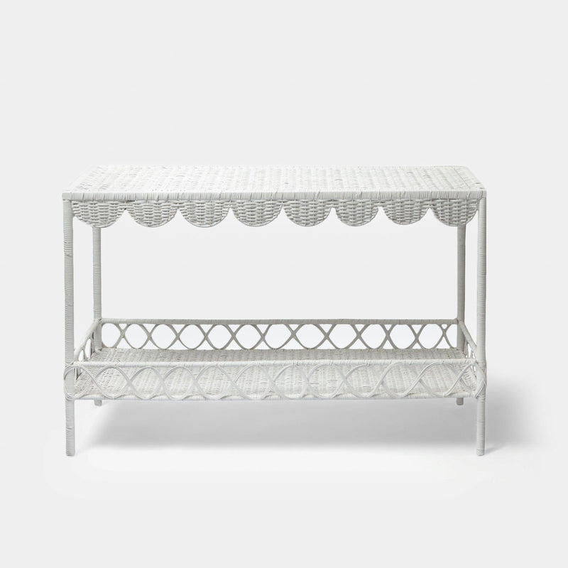 Madeleine White Rattan Scalloped Console Table - Mrs. Alice