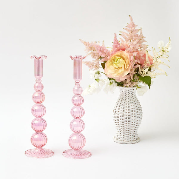 Marguerite Pink Candle Holders (Pair) - Mrs. Alice