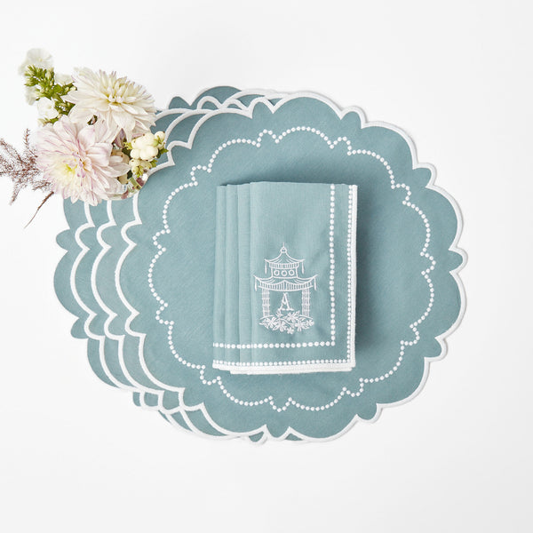 Mariana Duck Egg placemats and napkins, a coordinated set of 4 for table settings.