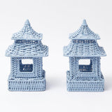 Mini Blue Rattan Pagoda Lanterns (Pair) - Mrs. Alice