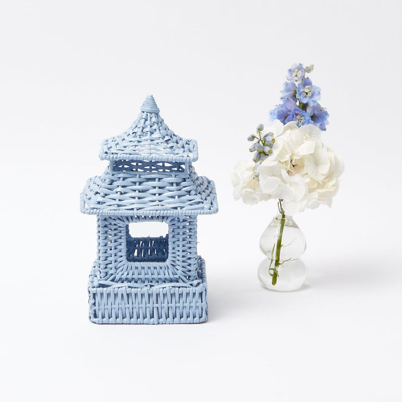 Mini Blue Rattan Pagoda Lanterns (Pair) - Mrs. Alice