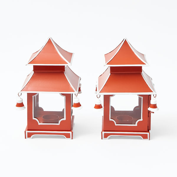Embrace a charming ambiance with the Burnt Orange Mini Pagoda Lantern Pair, a perfect duo for creating a serene and inviting feel.