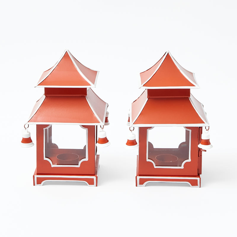 Embrace a charming ambiance with the Burnt Orange Mini Pagoda Lantern Pair, a perfect duo for creating a serene and inviting feel.