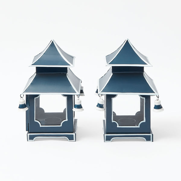 Enhance your space with the enchanting charm of Midnight Blue Mini Pagoda Lanterns, a pair designed to infuse your surroundings with a touch of elegance.