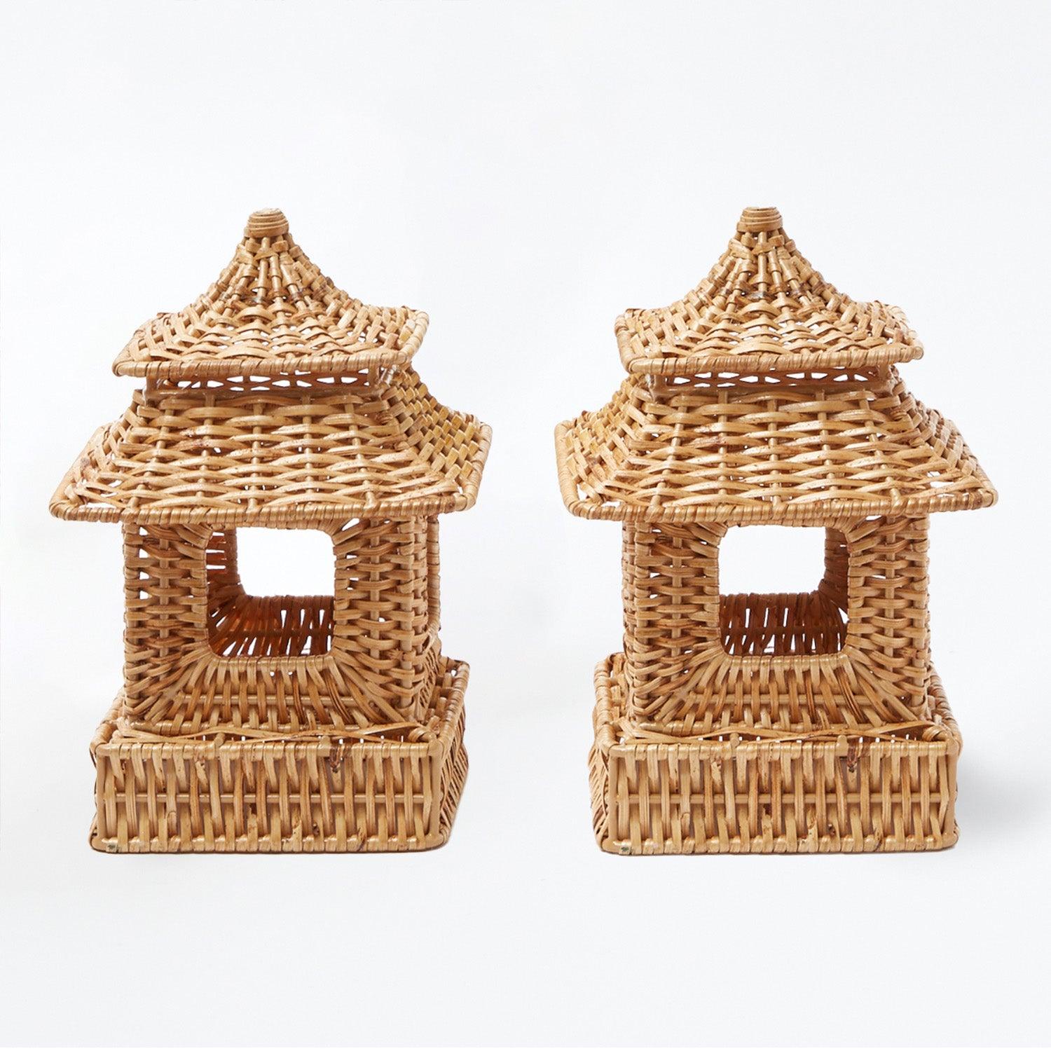 Mini Natural Rattan Pagoda Lanterns (Pair)
