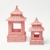 Mini Pink Rattan Pagoda Lanterns (Pair) - Mrs. Alice
