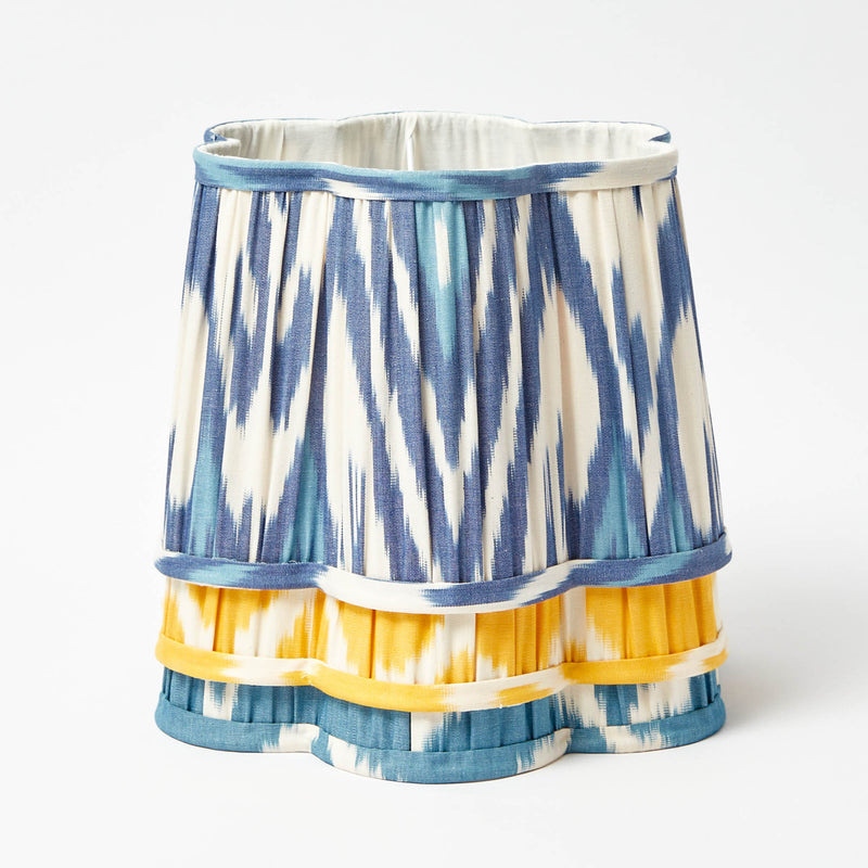 Rattan Blanche Lamp with Bleu Sarcelle Ikat Shade (30cm)