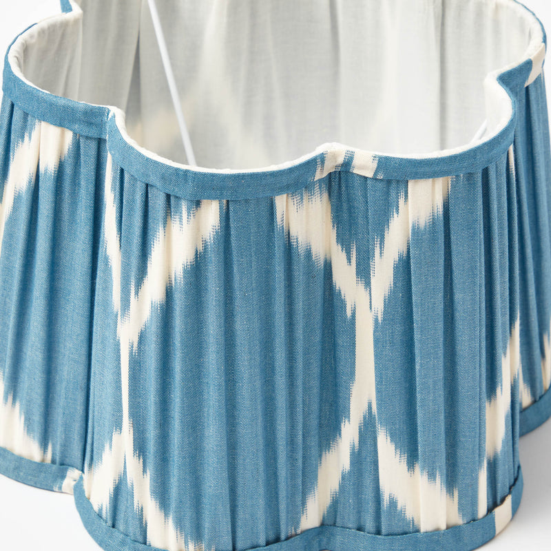 Rattan Blanche Lamp with Bleu Sarcelle Ikat Shade (30cm)