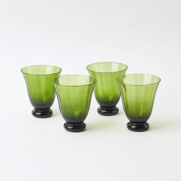 Elevate your table setting with our Set of 4 Moss Green Tulip Glasses - a touch of natural elegance for your beverages.