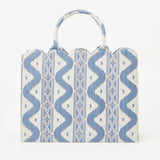 Elevate your fashion with the Mrs. Alice Tote Bag in Blue Ikat - a versatile and chic accessory that adds a touch of elegance to your daily style.