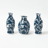 Midnight Blue Hand Painted Tole Bud Vases - A set of three vases that combine functionality and artistry, perfect for enhancing your floral decor.