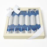 Silver Glitter Crackers With Blue Velvet Bows (Set of 6)