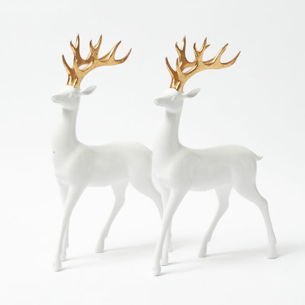 Make a statement with these Large White Reindeer featuring elegant Gold Antlers.