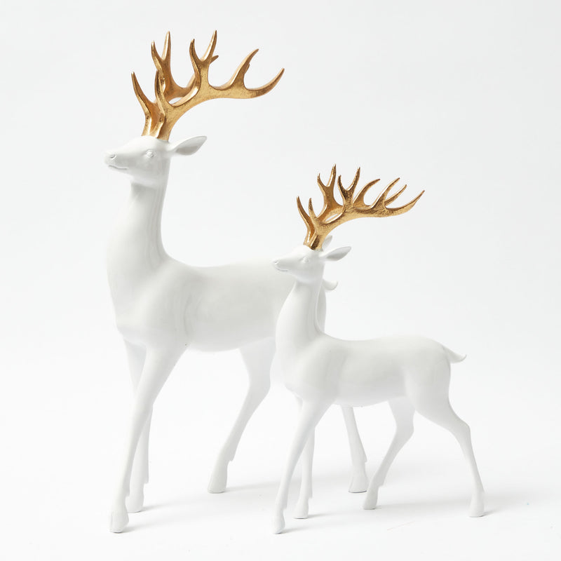These White Reindeer figurines with Gold Antlers are perfect for a luxurious holiday display.