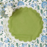 Celebrate life's precious moments with Apple Green Isabella Round Placemats & Napkins – perfect for special occasions.
