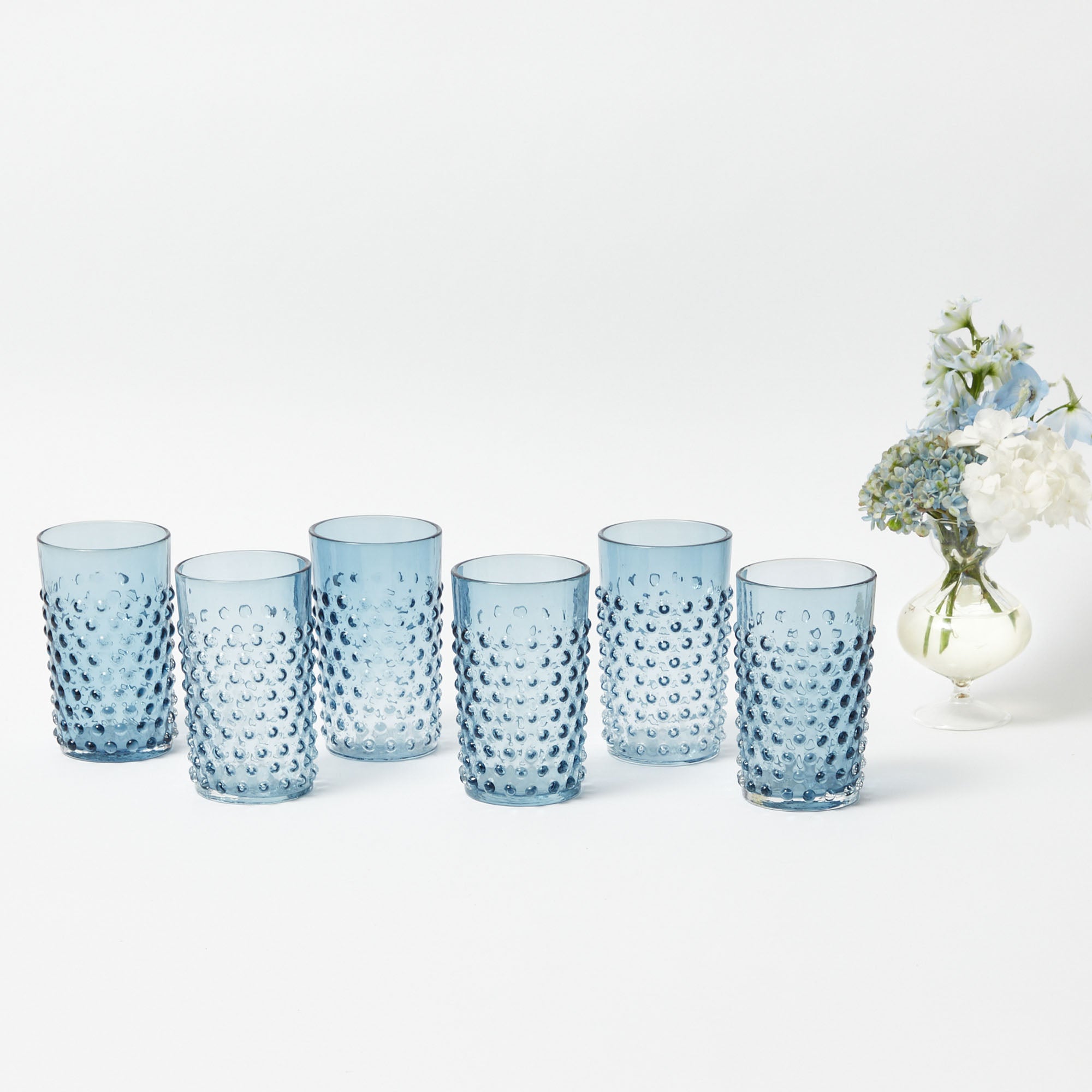 Hobnail Navy Glasses (Set of 6)