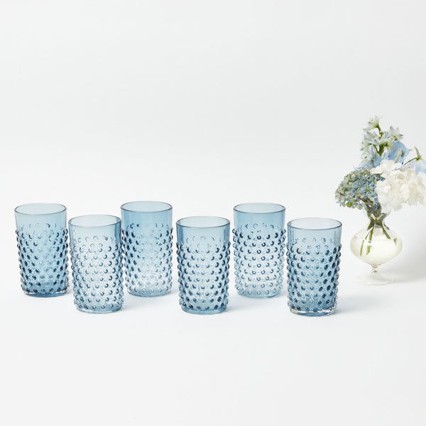 Elevate your table setting with our Set of 6 Hobnail Navy Glasses - a touch of classic elegance for your beverages.