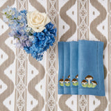Mushroom Blue Linen Napkins (Set of 4) - Mrs. Alice