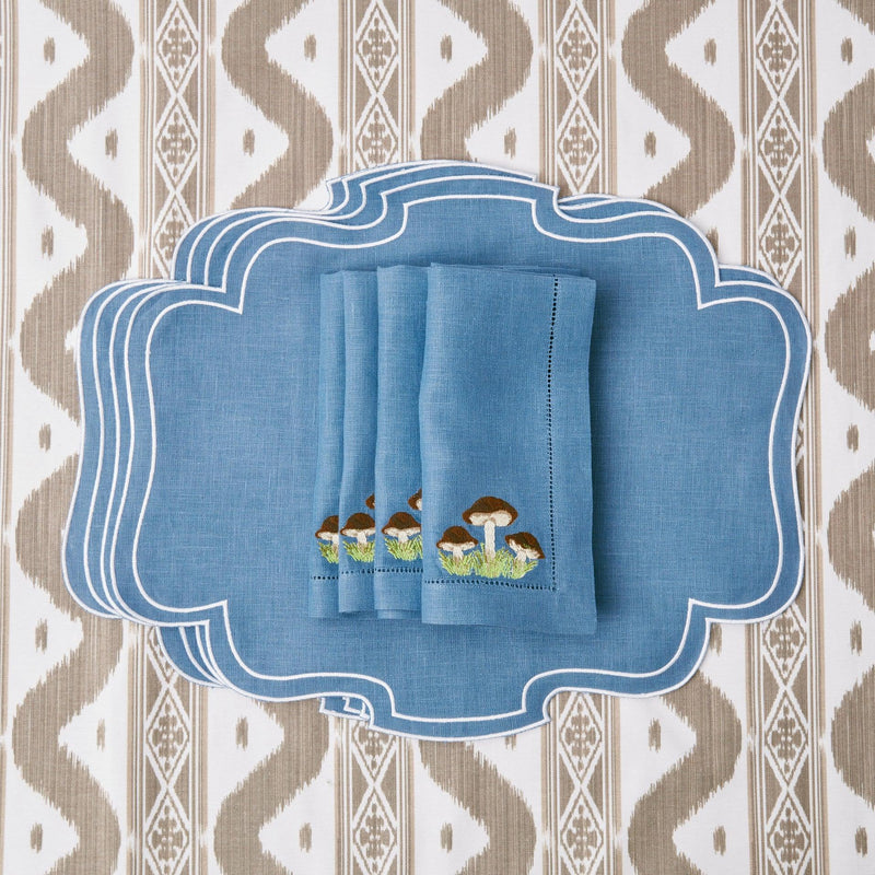 Mushroom Blue Linen Napkins (Set of 4) - Mrs. Alice