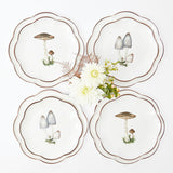 Set of 8 dinner and starter plates featuring scalloped mushroom designs.