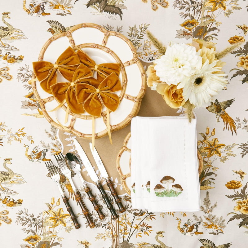 Set a stylish tone for your meals with the eye-catching Mustard Velvet Napkin Bows (Set of 4).