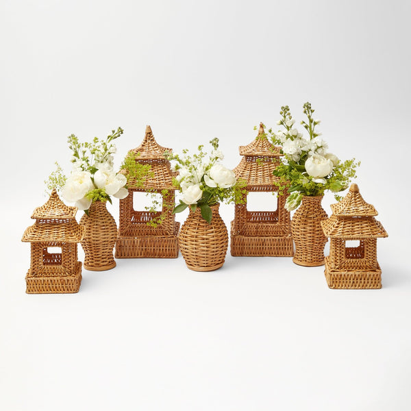 Set of Natural Rattan Pagoda Decorations: Rustic elegance.