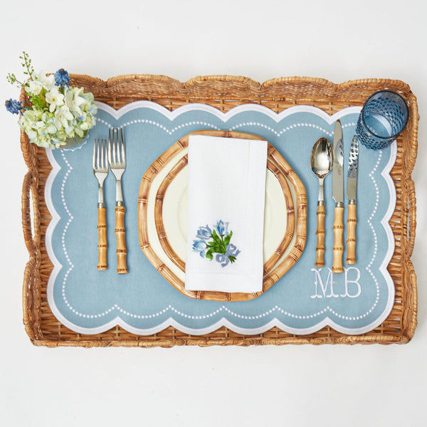 Natural Scalloped Rattan Tray with Liner - Mrs. Alice