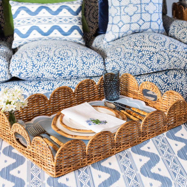 Natural Scalloped Rattan Tray with Liner - Mrs. Alice