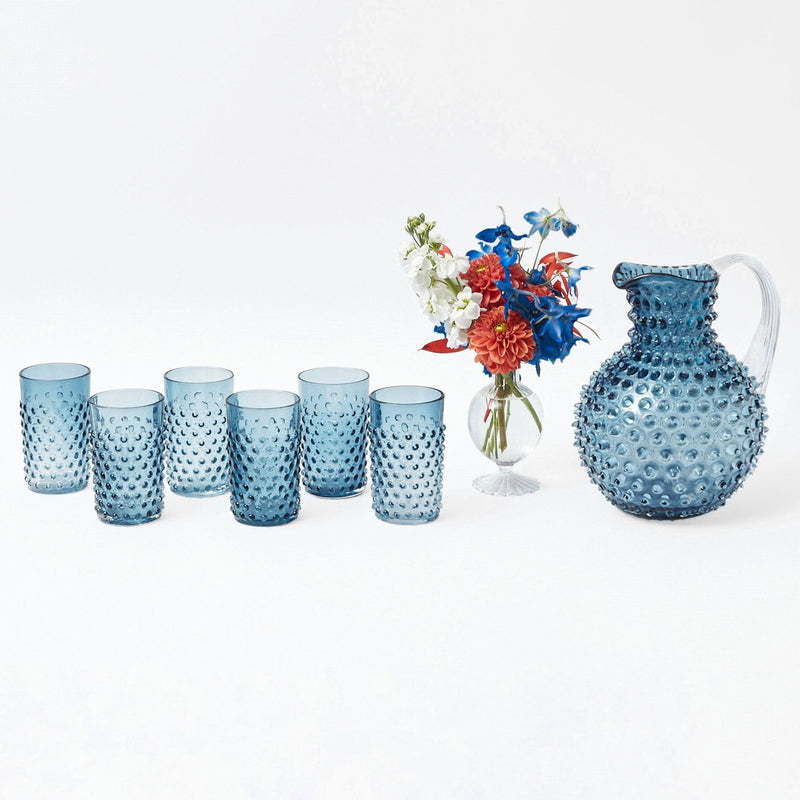 Add a touch of timeless style to your glassware with the Hobnail Navy Glasses & Jug Set.