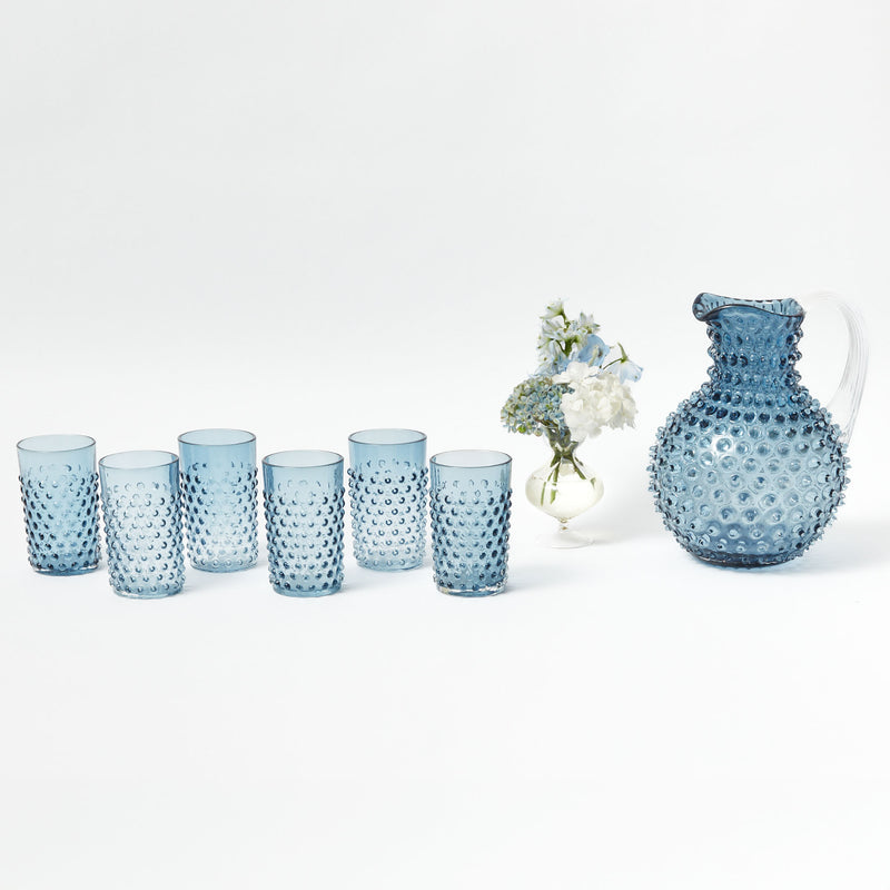 Elevate your beverage service with our Hobnail Navy Glasses & Jug Set - a touch of classic elegance for your table.