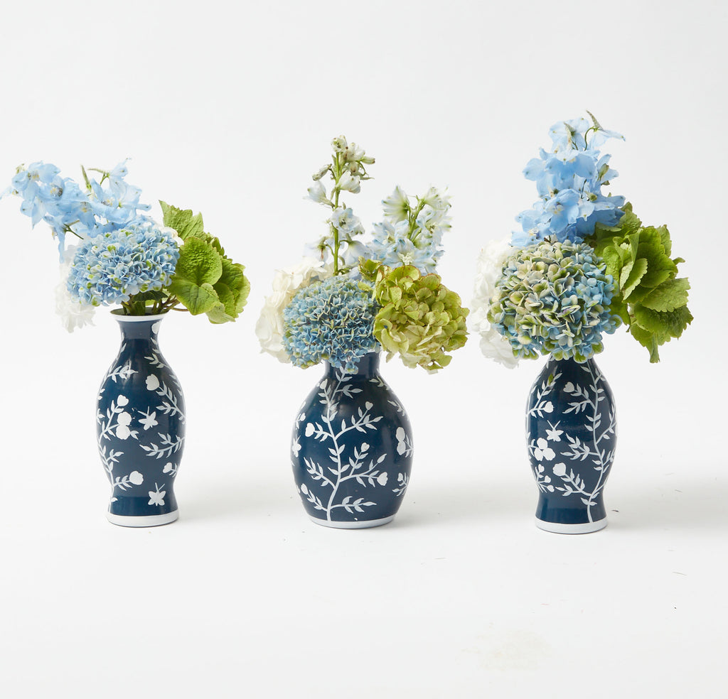 Midnight Blue Hand Painted Tole Bud Vases (Set of 3) Mrs. Alice