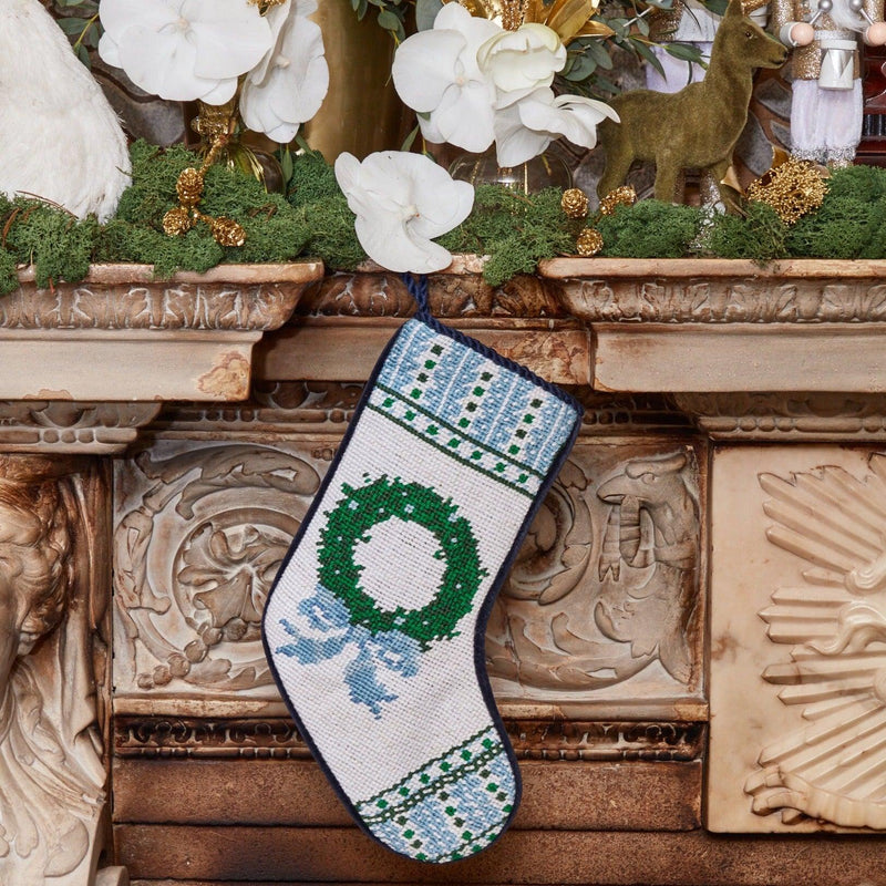 Needlepoint Christmas Wreath Stocking - Mrs. Alice