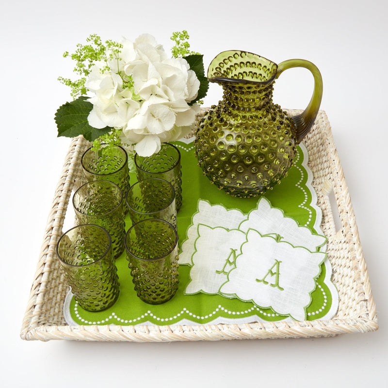 Make your gatherings come alive with the vintage charm of our Set of 6 Olive Green Hobnail Glasses and Jug.