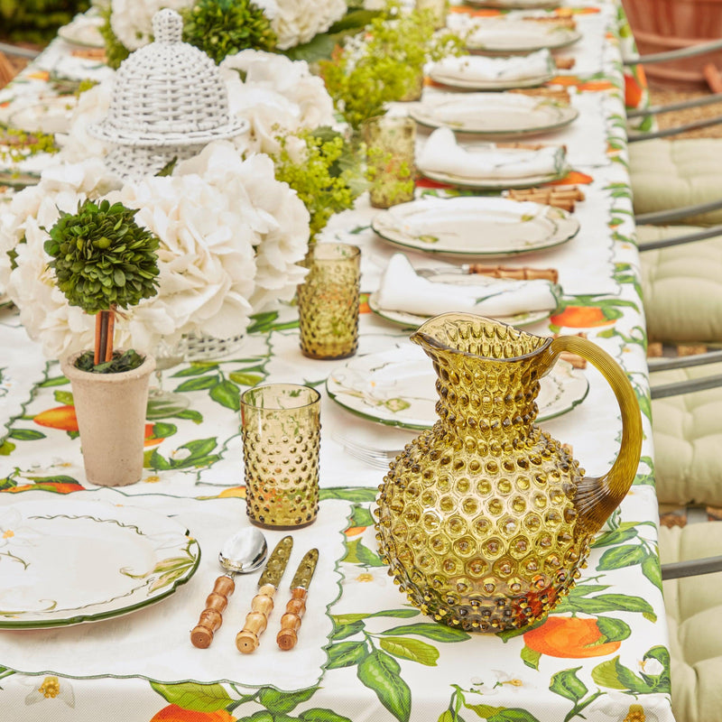 Elevate your dining experiences with our Olive Green Hobnail Jug & Glasses Set - a symbol of classic and rustic grace.