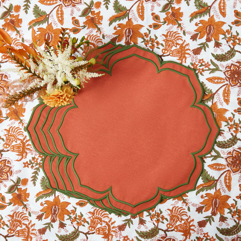 Fleur Orange & Green Placemats & Napkins (Set of 4)